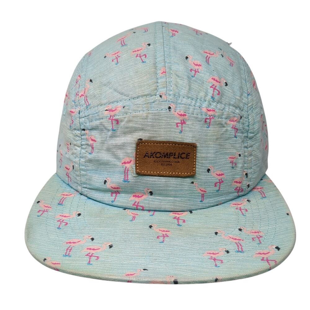 Akomplice Lil Flamingo Slideback 5 Panel Cap Blue OS Adjustable Leather Patch